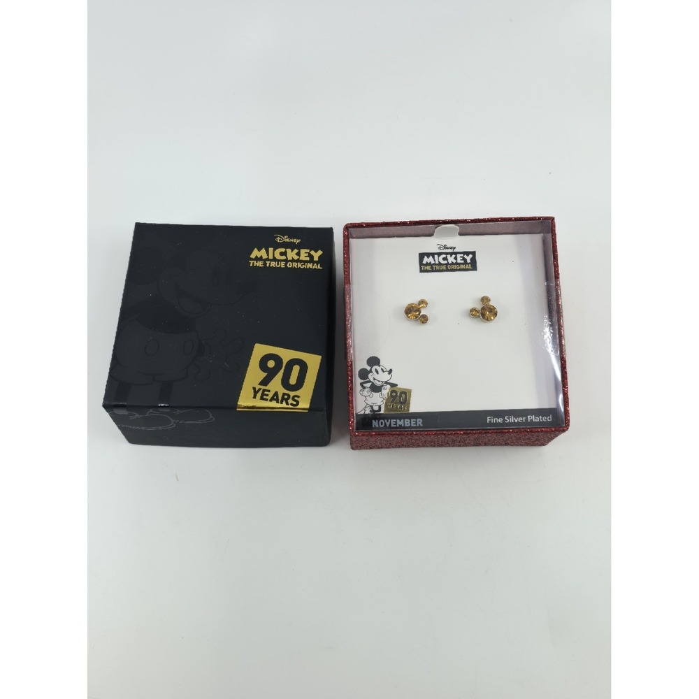 Disney Mickey Mouse 90 Years November Birthstone Earrings Fine Silver Plated